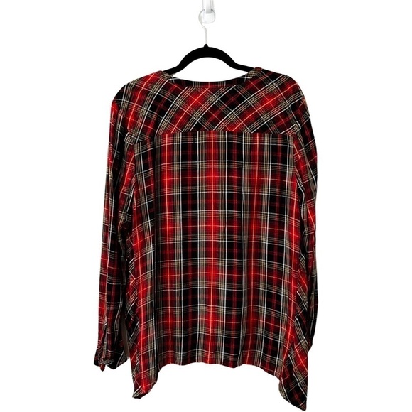 J JILL Button Down Long Sleeve Christmas Holiday Plaid Red Shirt Sz L - Picture 3 of 7